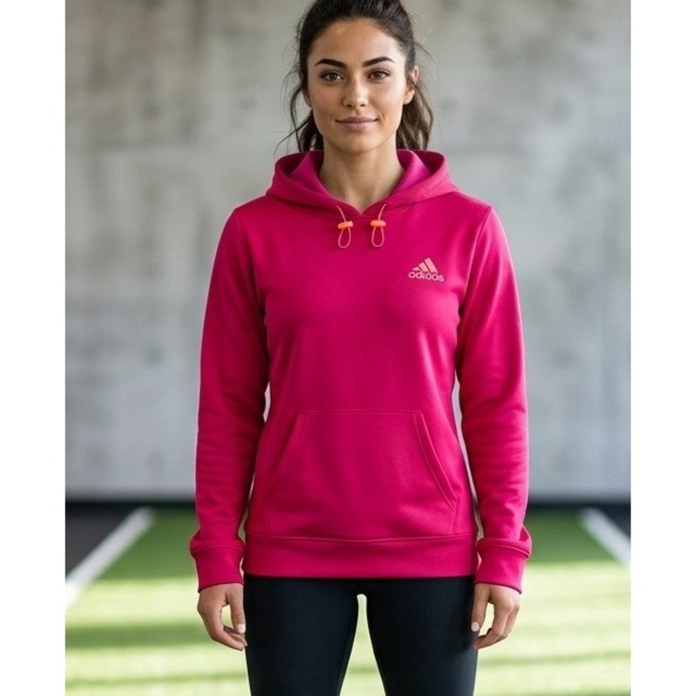 Adidas Hooded Sweatshirt Women's L Magenta Pink Gym Pullover Casual Activewear